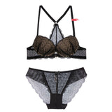 CINOON Lace Sexy Transparent Beautiful Back Strappy Bralette Women Underwear Front Buckle Push Up Bra Brief Set Lingeries Set